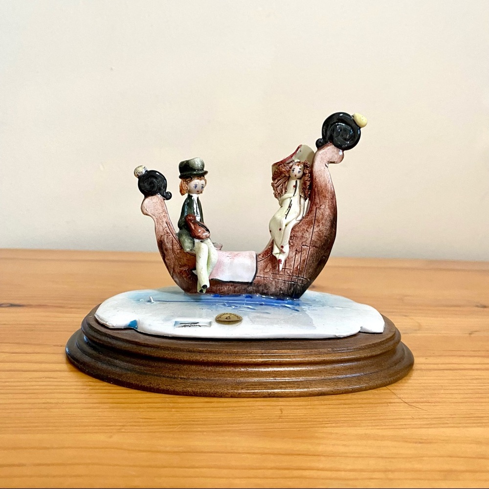 Vintage 80s Artisan Made Ceramic Art Statue Lovers Boat Pastelceramica 1988